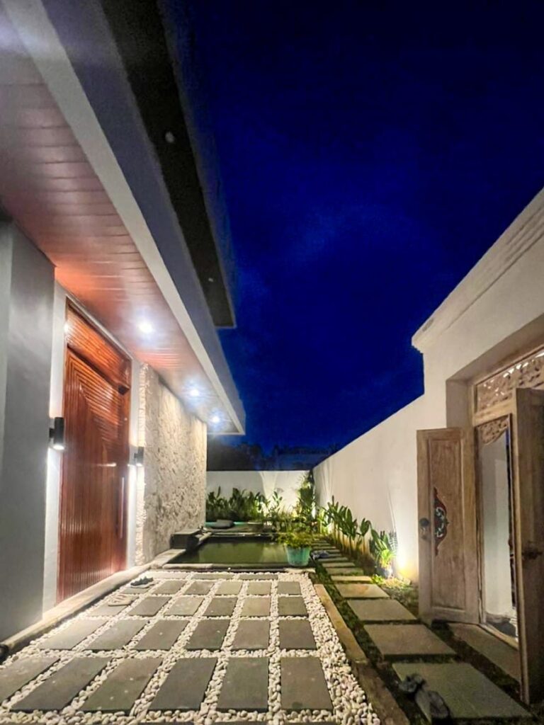 The courtyard at dusk